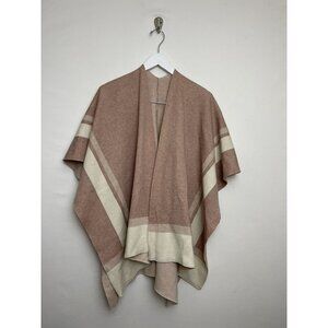 Ann Taylor Loft Knit Poncho One Size Color Block Sweater Shawl Pink Cream Border